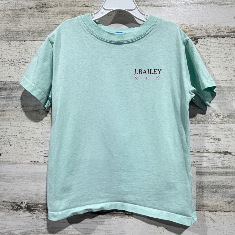 J. Bailey Graphic Tee Boys Size 6 Mint Green Baseball Milkshake Preppy EUC